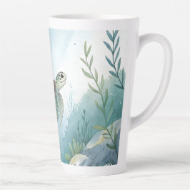 Caneca De Café Latte Mundo submarino com tartaruga