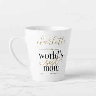 Caneca De Café Latte Mundos Personalizados Melhor Mãe Preto e Dourado