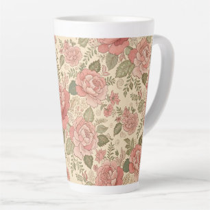 Caneca De Café Latte Musa Floral Empoeirada - Estilo Batik Rosa Empoeir