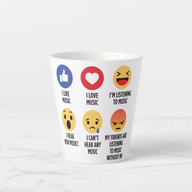 Caneca De Café Latte Music Emojis (Frente)
