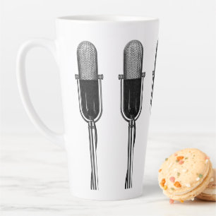 Caneca De Café Latte Música Antiga, Microfone Retro Antigo