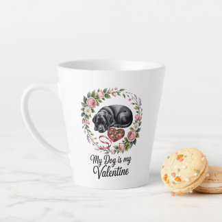 Caneca De Café Latte My Dog Is My Valentine Floral Puppy Lover Design