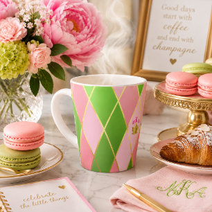 Caneca De Café Latte Na moda cor-de-rosa e árgula verde monograma