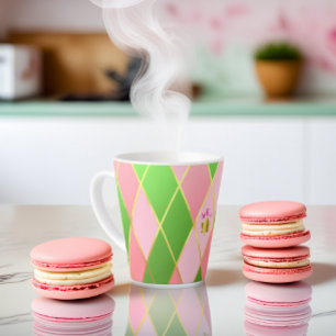 Caneca De Café Latte Na moda cor-de-rosa e árgula verde monograma