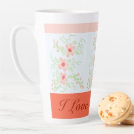 Caneca De Café Latte Na moda Floral Cor De Laranja E Rosa