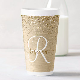 Caneca De Café Latte Nam Monograma de Impressão de Glitter Metálico Bru