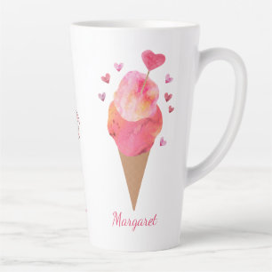 Caneca De Café Latte Namorados Hearts Sorvete Cone Cute Artístico