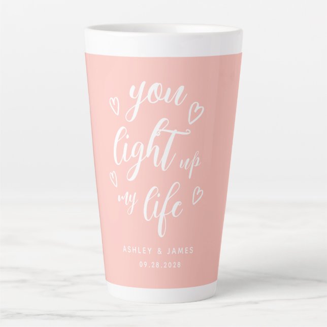 Caneca De Café Latte Namorados Que Você Acenda Minha Vida Rosa (Frente)