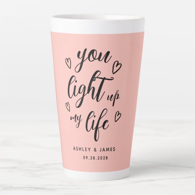 Caneca De Café Latte Namorados Que Você Acenda Minha Vida Rosa (Frente)