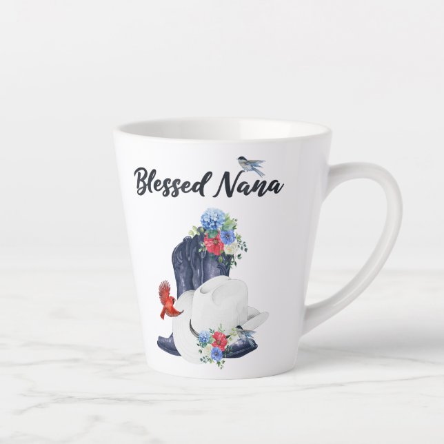 Caneca De Café Latte Nana abençoada com botas de vaqueiro/chapéu e flor (Direita)