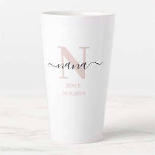 Caneca De Café Latte Nana Elegante Rótulo Monograma Rosa Bege