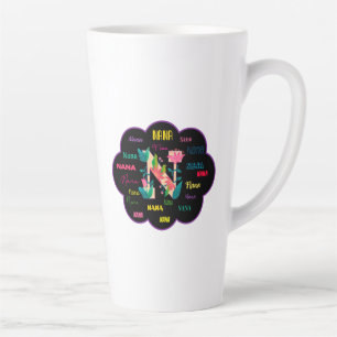 Caneca De Café Latte Nana Floral Nome da Flor Inicial