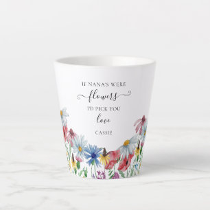 Caneca De Café Latte Nana Flowers Poem Country Wildflower