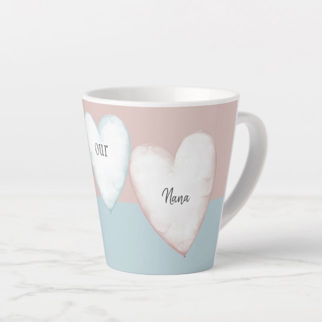 Caneca De Café Latte Nana Heart Turquoise e Peach Mug (Ângulo direito)