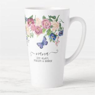 Caneca De Café Latte Nana Love Grandchild Nomes De Watercolor Floral