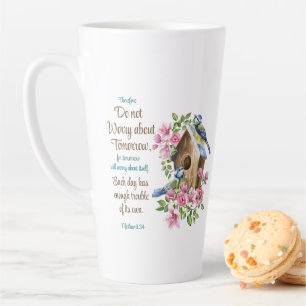 Caneca De Café Latte Não se preocupe com o futuro das aves cristãs flor