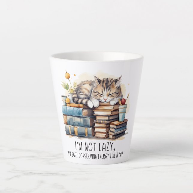 Caneca De Café Latte Não sou Gato Preguiçoso (Frente)
