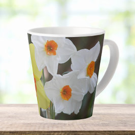 Caneca De Café Latte Narciso Amarelo e Branco Floral