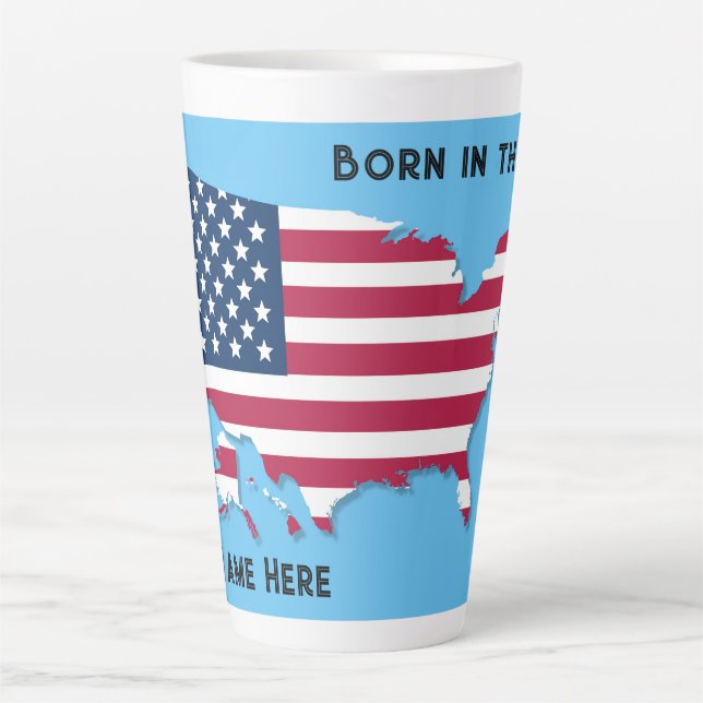 Caneca De Café Latte Nascer personalizado no mapa EUA Sinalizador verme (Frente)