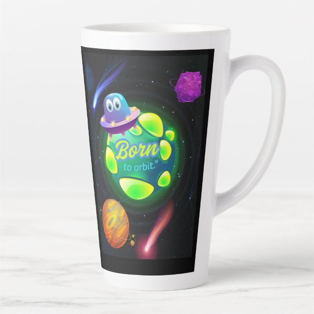 Caneca De Café Latte Nascido para orbitar  (Direita)