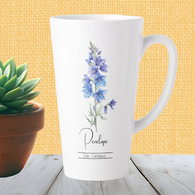 Caneca De Café Latte Nascimento Mês Flor Julho Larkspur (Criador carregado)