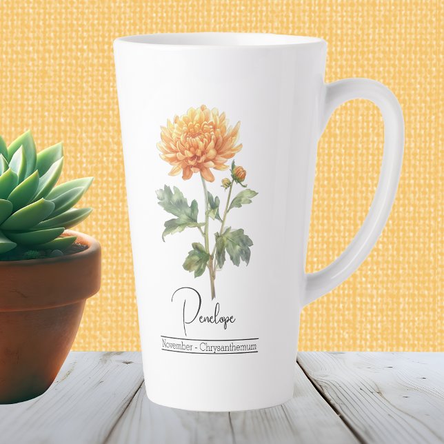 Caneca De Café Latte Nascimento Mês Flor Novembro Chrysanthemum (Criador carregado)
