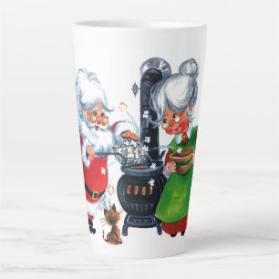 Caneca De Café Latte natais vintages retro Papais noeis Sra. Claus Holi