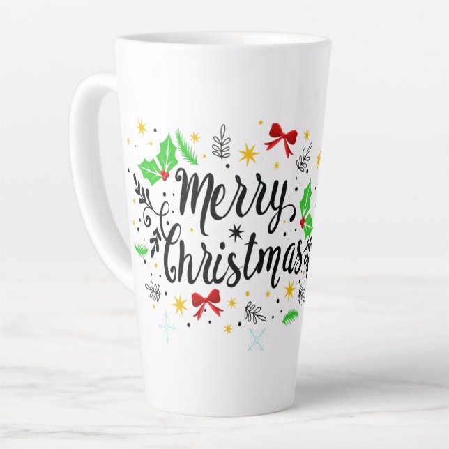 Caneca De Café Latte Natal Alegre Festivo   (Ângulo esquerdo)