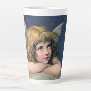 Caneca De Café Latte Natal Antigo, Belo Anjo com Estrelas Douradas
