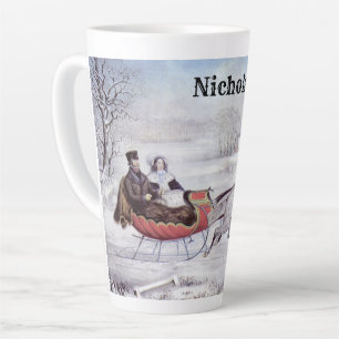 Caneca De Café Latte Natal Antigo, O Caminho do Inverno, Cavalo de Tren