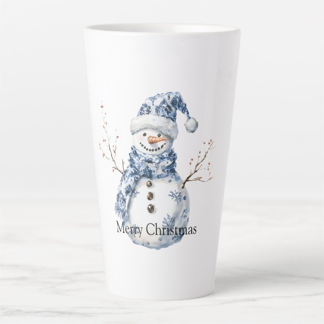 Caneca De Café Latte Natal - Branca Azul - Neve (Frente)