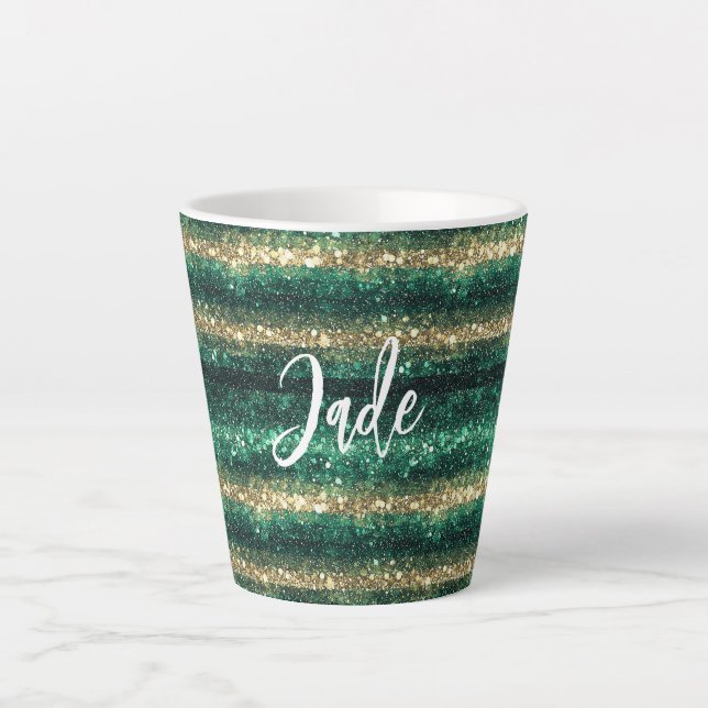 Caneca De Café Latte Natal Brilho Verde Dourado (Frente)