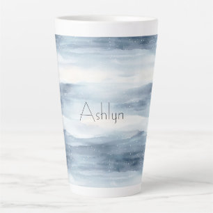 Caneca De Café Latte Natal com Flocos de Neve Branco Azul