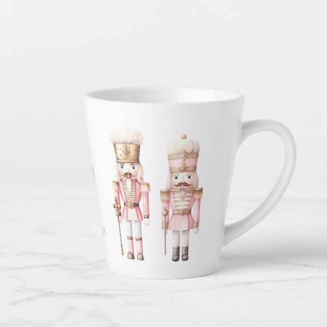 Caneca De Café Latte Natal da Noz Quebradora Rosa (Direita)