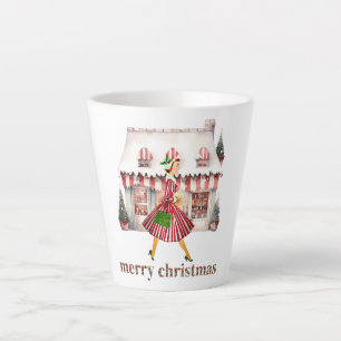 Caneca De Café Latte Natal de 1950 Senhora Vintage Fazendo Compras