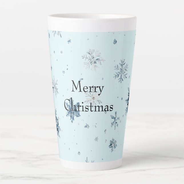 Caneca De Café Latte Natal de Flocos de Neve Azuis (Frente)