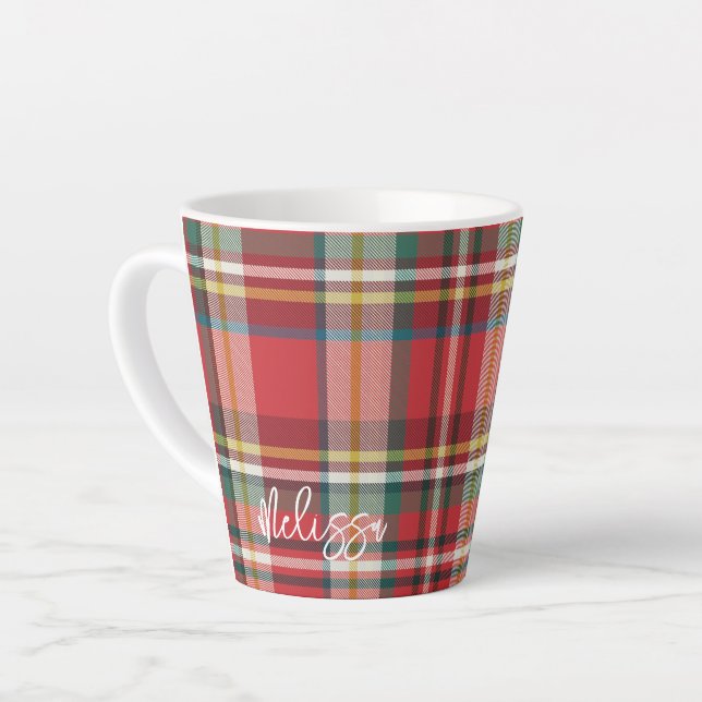 Caneca De Café Latte Natal de Script Personalizado da Xadrez Russa (Ângulo esquerdo)
