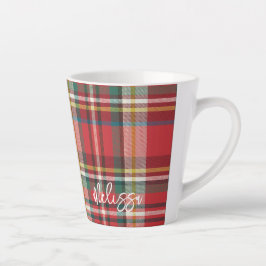 Caneca De Café Latte Natal de Script Personalizado da Xadrez Russa