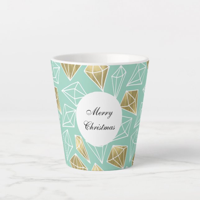 Caneca De Café Latte Natal dos Diamantes Dourados da Casa (Frente)