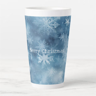 Caneca De Café Latte Natal dos Flocos de Neve Brancos de Inverno Azul