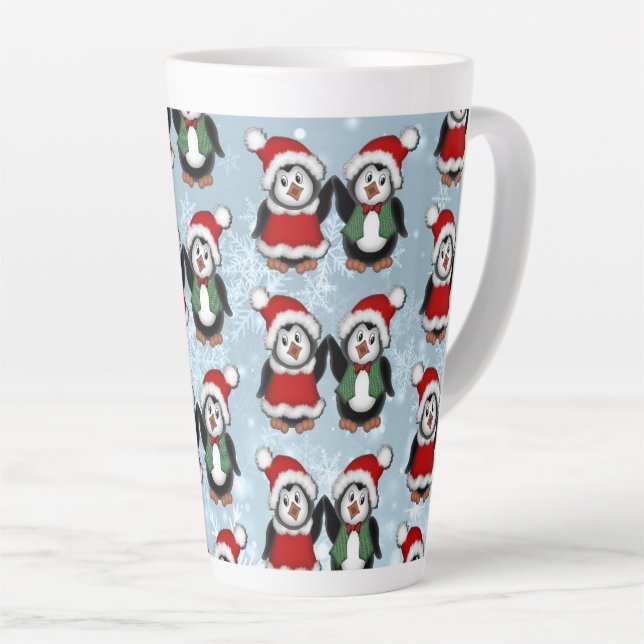 Caneca De Café Latte Natal dos Pinguins (Ângulo direito)
