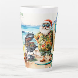 Caneca De Café Latte Natal em julho com Papais noeis na praia