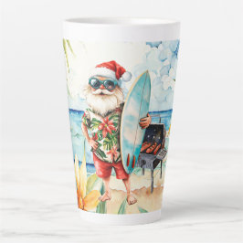 Caneca De Café Latte Natal em julho com Papais noeis na praia