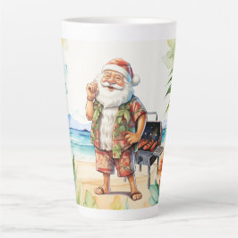 Caneca De Café Latte Natal em julho com Papais noeis na praia