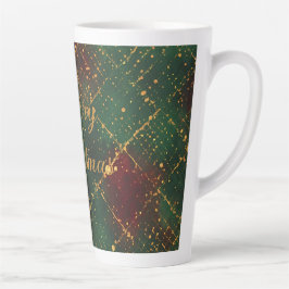 Caneca De Café Latte Natal, Feliz Natal, Padrão Verde Vermelho Dourado