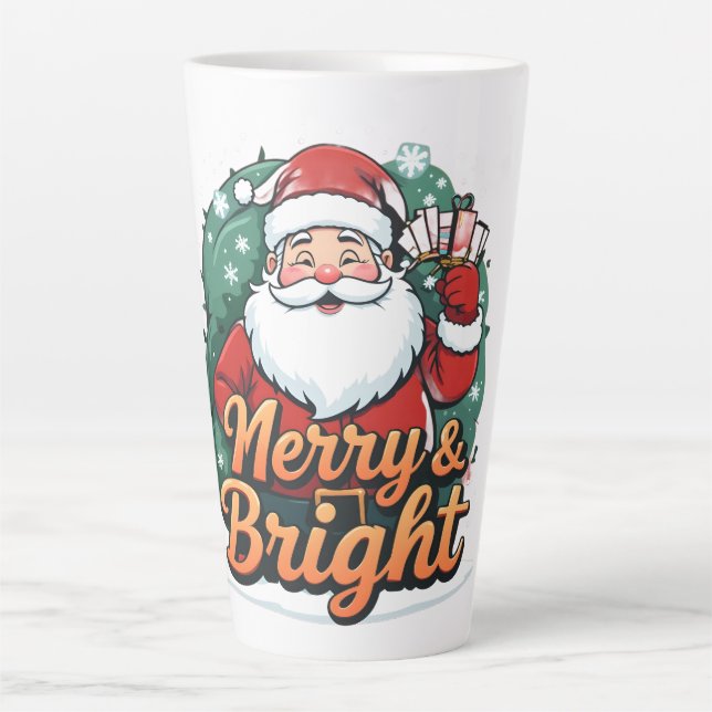 Caneca De Café Latte Natal - "Felizes e Papais noeis Brilhantes" (Frente)