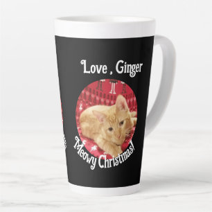 Caneca De Café Latte Natal, Foto de Gato, Personalizável Grande 17 oz