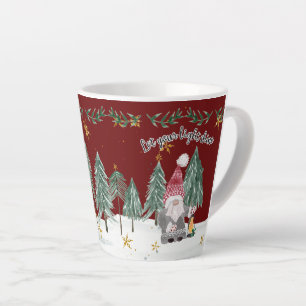 Caneca De Café Latte Natal Gnomo Burgundy Flores Estrelas