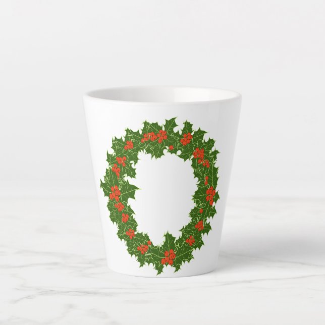Caneca De Café Latte Natal Holly Wreath pequeno (Frente)