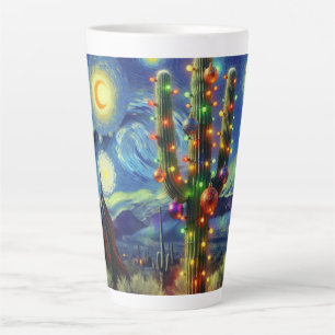 Caneca De Café Latte Natal no Desert Saguaro Cactus Blue Green